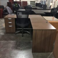 Modern Walnut L Desk, with Deluxe Box-Box-File