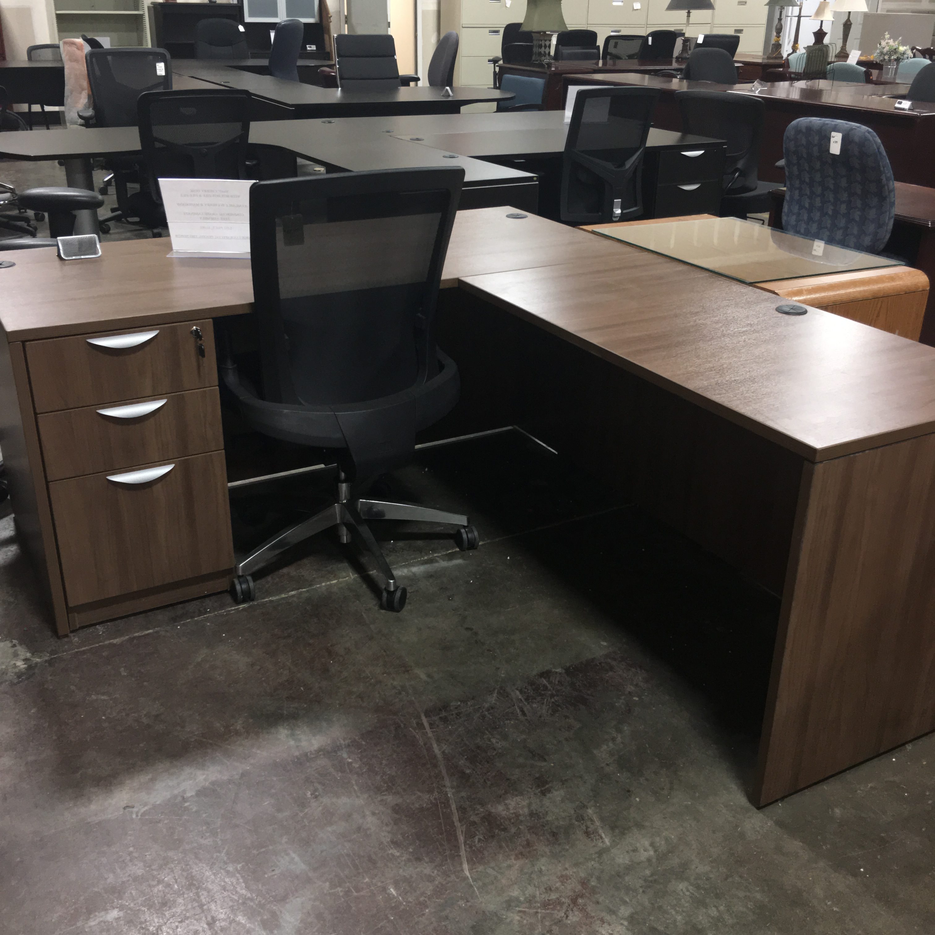 Modern Walnut L Desk, with Deluxe Box-Box-File - Image 2