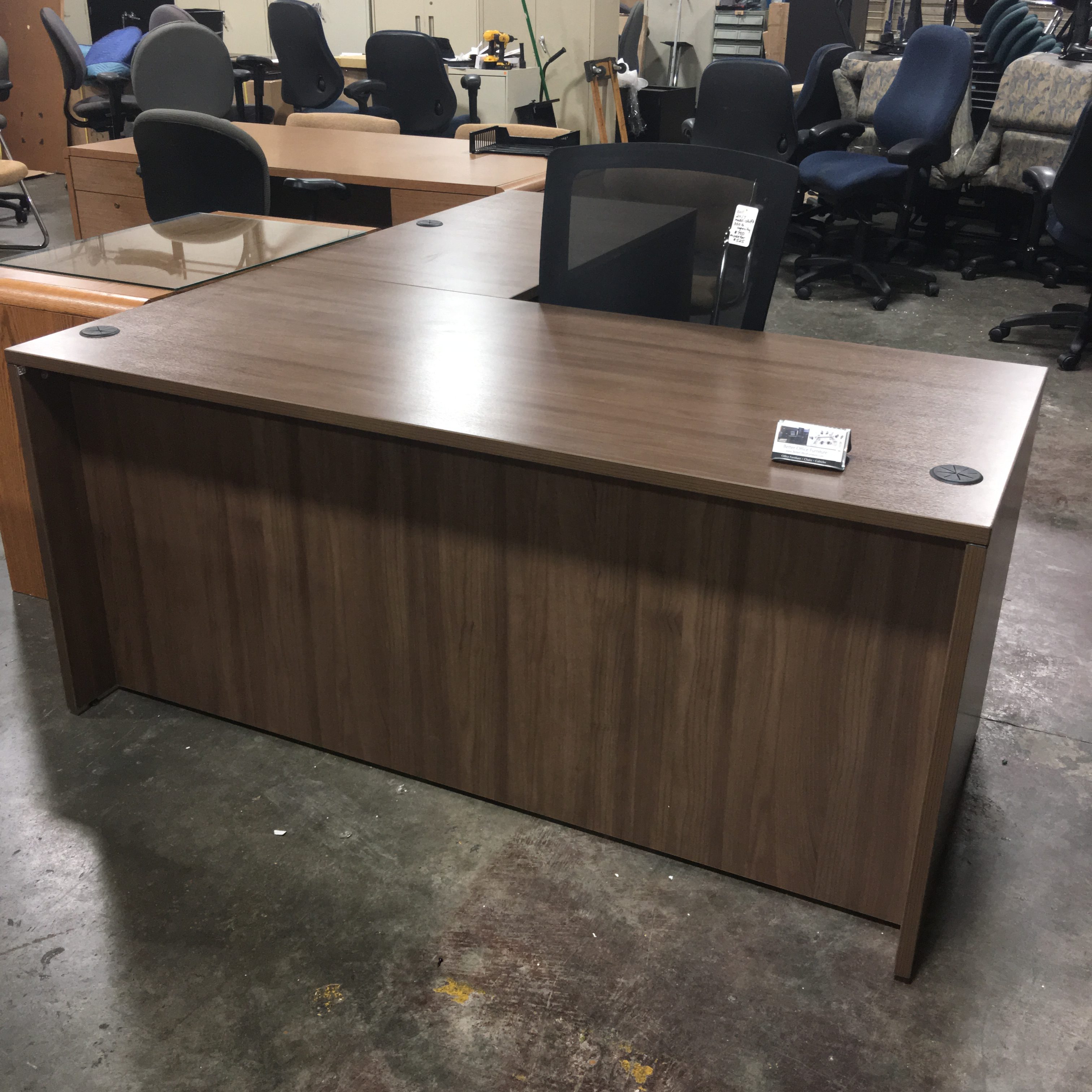 Modern Walnut L Desk, with Deluxe Box-Box-File - Image 3