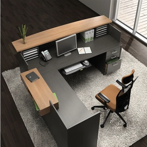 Global Zira Two-Toned Reception Desk with Glass Accents and Custom Storage $13,619 - Image 2