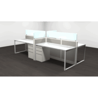 4 Person Cubicle with Glass Top Panels