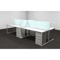 4 Person Open Benching Cubicles with 18" Frosted Glass Dividers