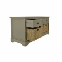 Gray Wood Entryway Storage Bench with 3 Cubby Area  $350