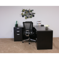 30×65″ Espresso L-Desk with 24×47″ Return and 2 Full Pedestals