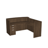 NDI L Reception Desk Full Single Pedestal w/ Bow Transaction Top